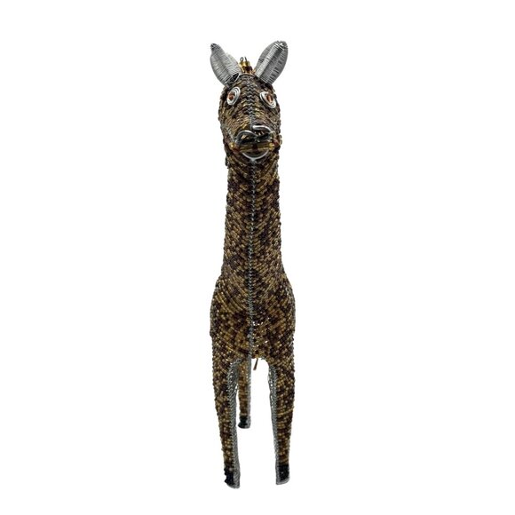 Tall Glass Beaded Giraffe Figure from Grassroots Beadworx Handmade Haiti 16 x 15 - Picture 3 of 7